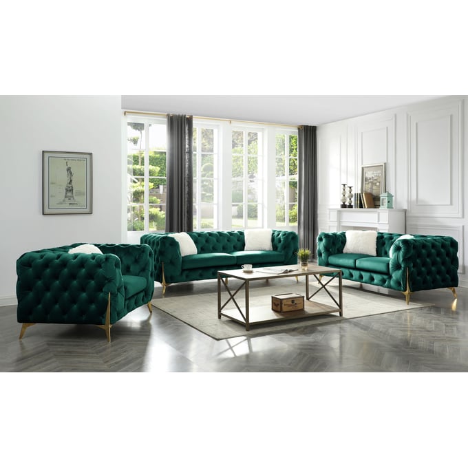 Galaxy Home Moderno Green Tufted 3pc Living Room Set GLXY-808857961457