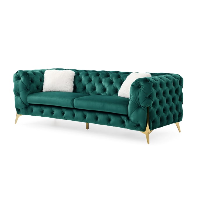 Galaxy Home Moderno Green Velvet Tufted Sofa GLXY-808857689665