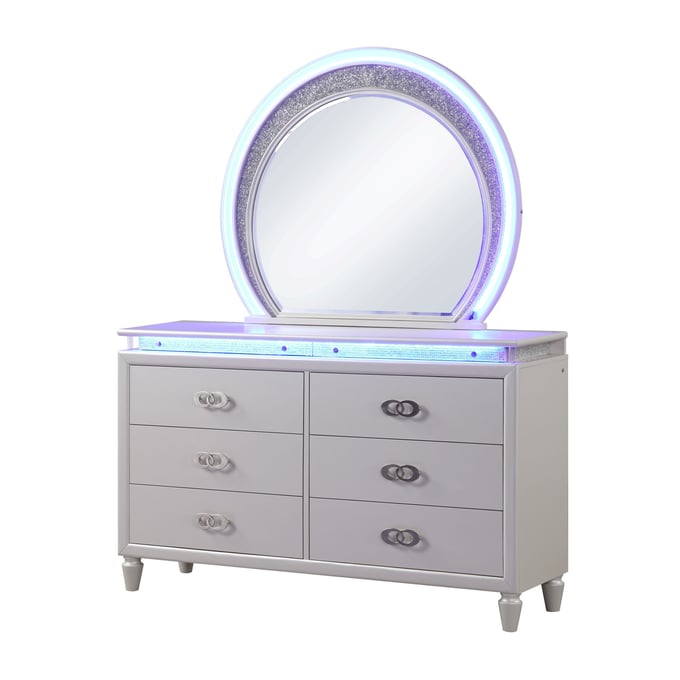 Galaxy Home Perla Milky White Wood Dresser and Mirror GLXY-659436-4-3-DRMR