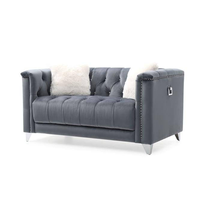 Galaxy Home Russell Gray Velvet Tufted Loveseat GLXY-733569224609