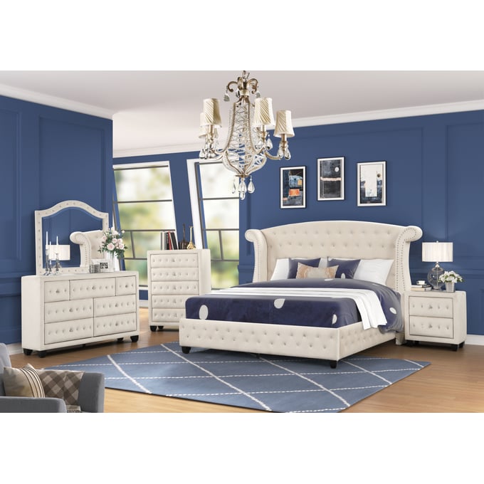 Galaxy Home Sophia Cream 5pc King Bedroom Set GLXY-601955554152