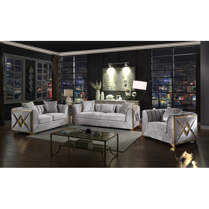 Galaxy Home Velencia Silver 3pc Living Room Set GLXY-601955552516