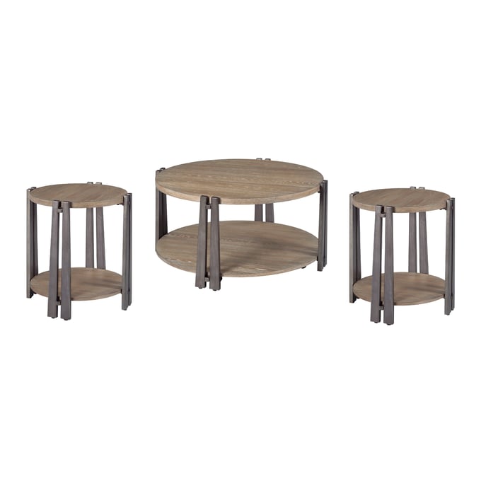 Hammary Pasadena Hamilton Weathered Carmel 3pc Round Cocktail Table Set HAM-029-911-OCT-S2