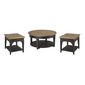 Hammary Hancock Natural White Black 3pc Round Coffee Table Set