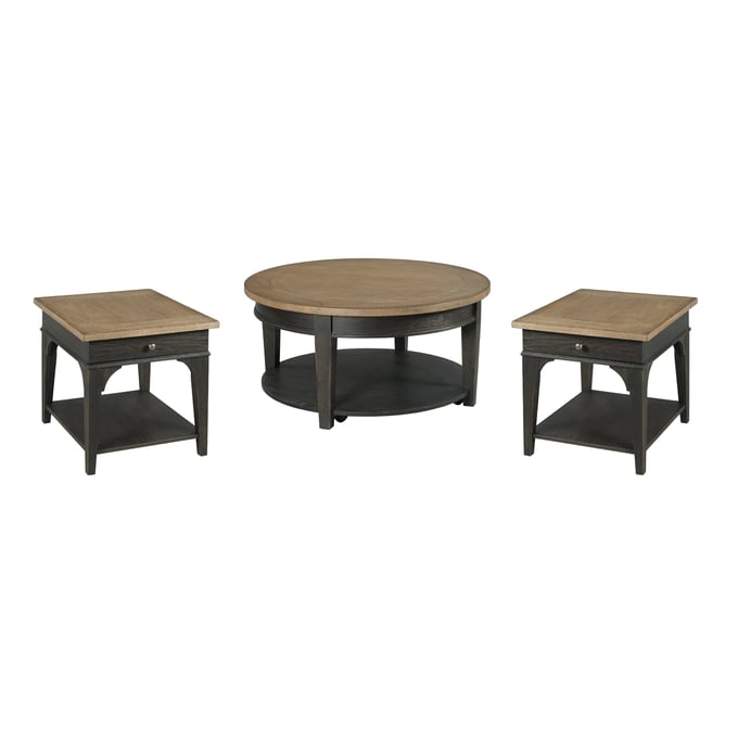 Hammary Hancock Natural White Black 3pc Round Coffee Table Set HAM-038-911-OCT-S1