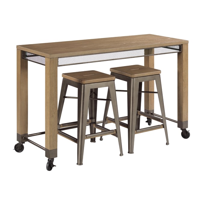 Hammary Light Stain Natural Pecan Counter Console With 2 Stool HAM-070-587