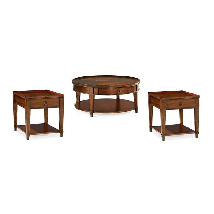 Hammary Sunset Valley Mahogany Mocha Round 3pc Coffee Table Set HAM-197-91-OCT-S3