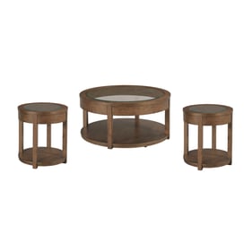 Hammary Foster Medium Stain Round 3pc Coffee Table Set