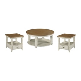 Hammary Chambers Medium Brown Rustic White Round 3pc Coffee Table Set