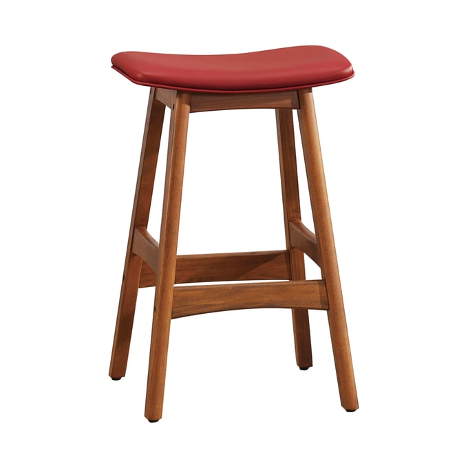 2 Home Elegance Ride Walnut Red Counter Height Stools HE-1188RD-24