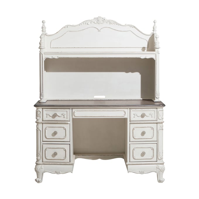 Home Elegance Cinderella White Gray Writing Desk with Hutch HE-1386NW-10-SET