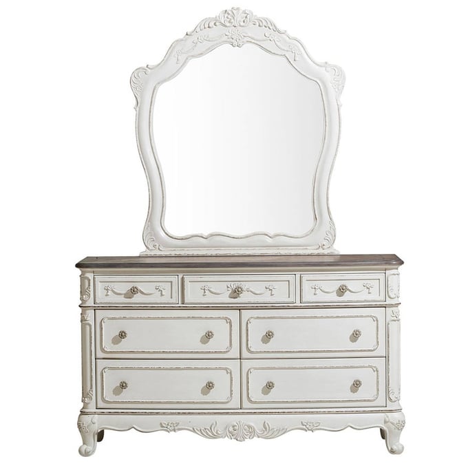 Home Elegance Cinderella Antique White Dresser and Mirror HE-1386NW-DRMR