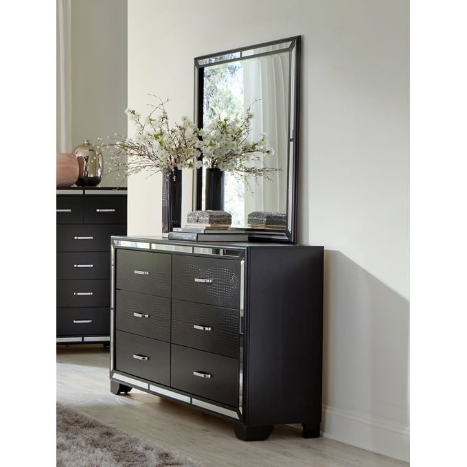 Home Elegance Aveline Black Dresser And Mirror HE-1428BK-5-DRMR