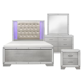 Home Elegance Aveline Metallic Silver 4pc Bedroom Set With King Bed