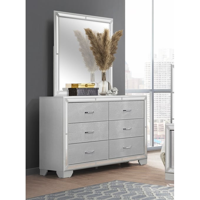 Home Elegance Aveline Metallic Silver Dresser And Mirror HE-1428SV-5-DRMR