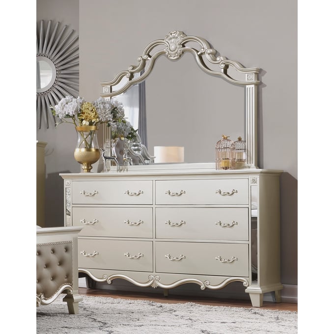 Home Elegance Ever Champagne Metallic Dresser And Mirror HE-1429-5-DRMR