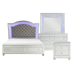 Home Elegance Leesa Gray Metallic Silver 4pc Bedroom Set With Queen Bed