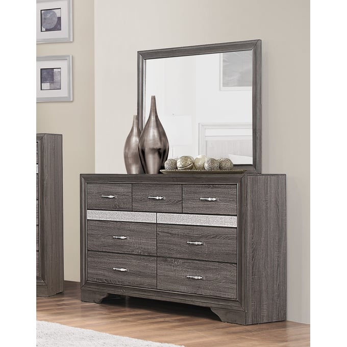 Home Elegance Luster Gray Dresser And Mirror HE-1505-5-DRMR