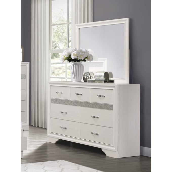 Home Elegance Luster White Dresser And Mirror HE-1505W-5-DRMR