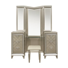 Home Elegance Bijou Champagne Gold Silver Vanity With Stool