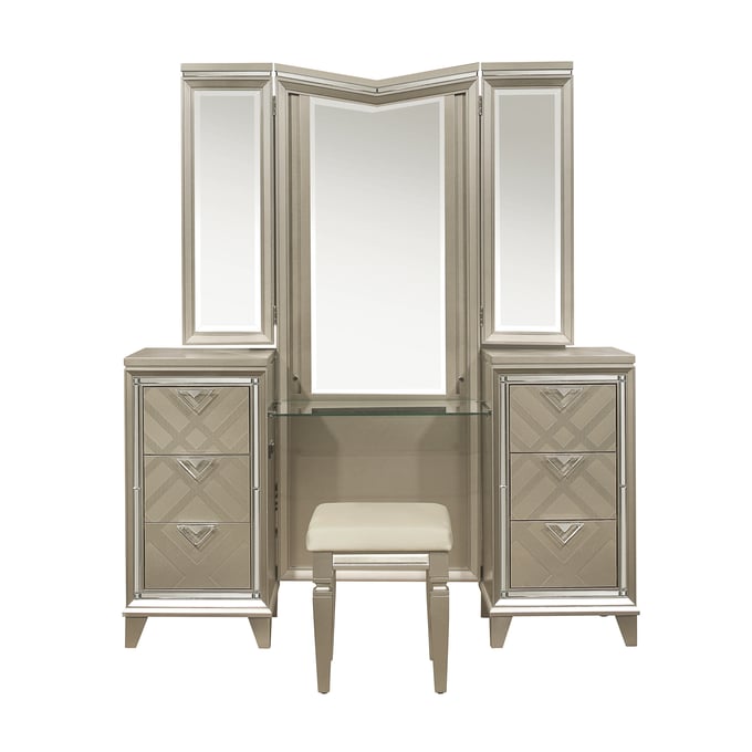 Home Elegance Bijou Champagne Gold Silver Vanity With Stool HE-1522-14WF-VANTY