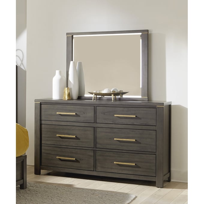 Home Elegance Scarlett Brown Gold Silver Dresser And Mirror HE-1555-5-DRMR