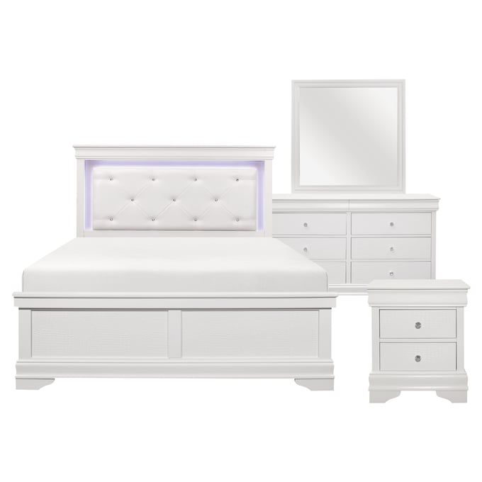 Home Elegance Lana White 4pc Bedroom Set With Queen Bed HE-1556W-1-BR-S2