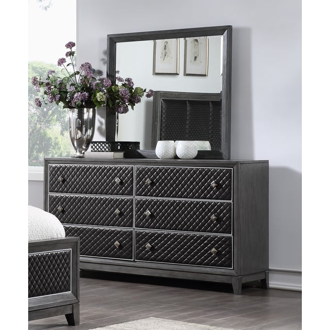 Home Elegance West End Gray Dresser And Mirror HE-1566GY-5-DRMR