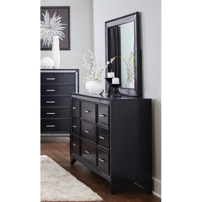 Home Elegance Salon Black Gold Dresser And Mirror HE-1572BK-5-DRMR