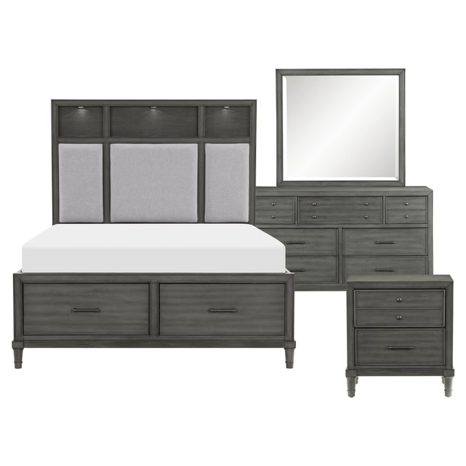 Home Elegance Wittenberry Gray 4pc Bedroom Set With Queen Bed HE-1573-1-BR-DWR-S2