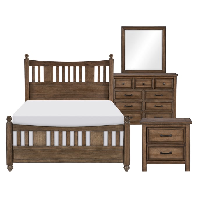 Home Elegance Brevard Brown 4pc Bedroom Set With Queen Bed HE-1584-1-BR-S2