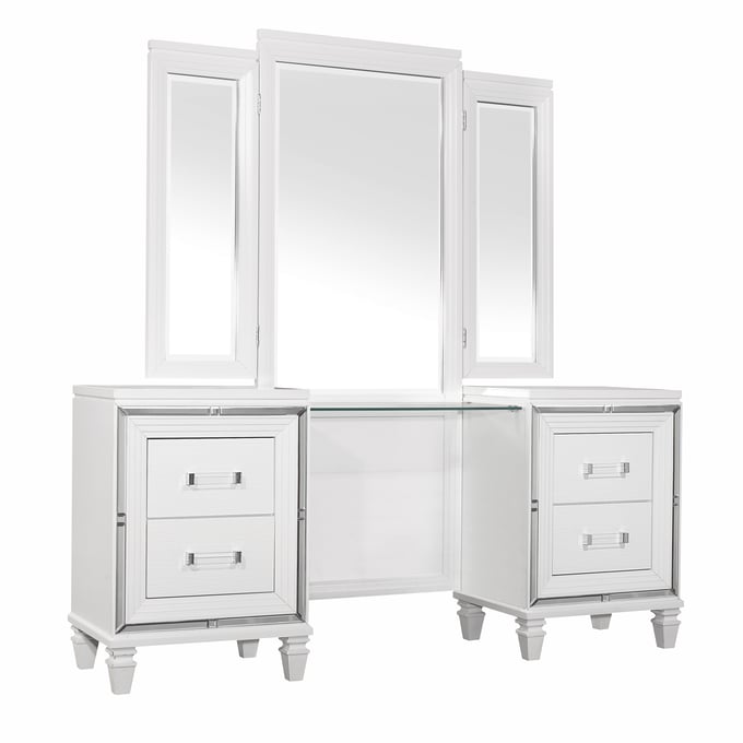 Home Elegance Tamsin White Transparent Vanity Dresser and Mirror HE-1616W-15