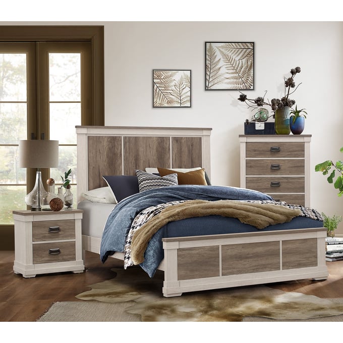 Home Elegance Arcadia White Weathered Gray 2pc Bedroom Set with King Bed HE-1677-BR-S4