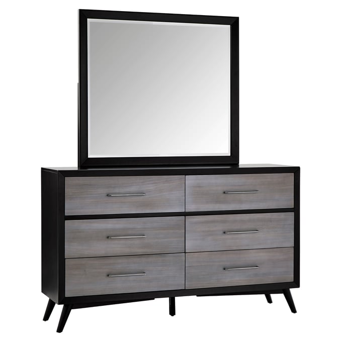 Home Elegance Raku Gray Oak Veneer Dresser and Mirror HE-1711-DRMR