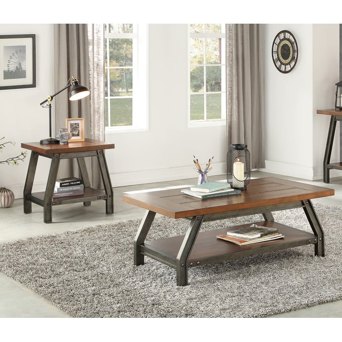 Home Elegance Holverson Brown Gray 3pc Coffee Table Set HE-1715-30-OCT-S1