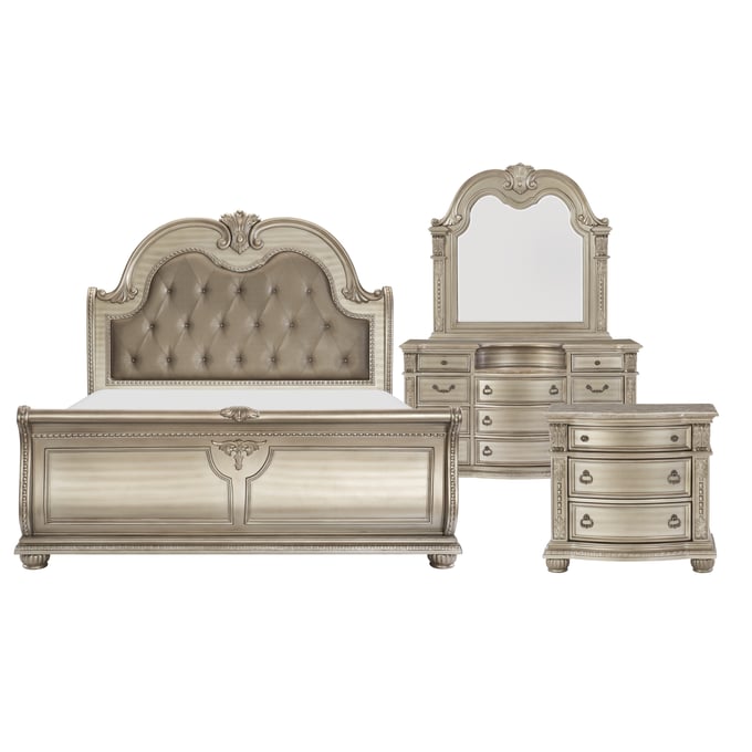 Home Elegance Cavalier Gold Silver Champagne 4pc Bedroom Set With King Bed HE-1757SVK-1EK-BR-S2