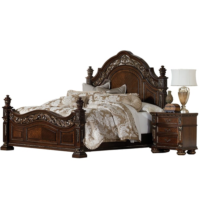 Home Elegance Catalonia Cherry 4pc Bedroom Set With Queen Bed HE-1824-BR-S5