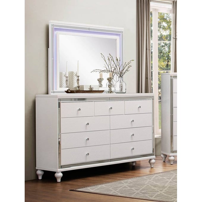 Home Elegance Alonza White Dresser and Mirror HE-1845-LEDDRMR