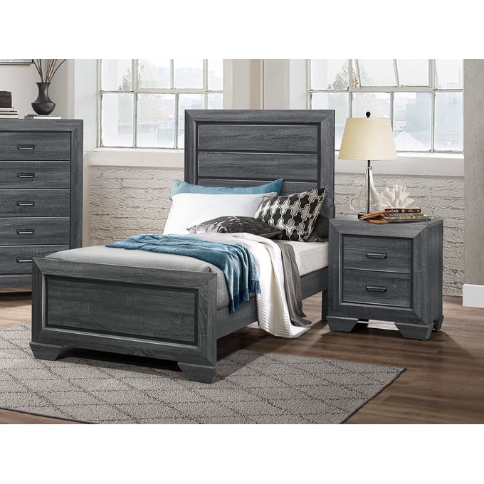 Home Elegance Beechnut Gray 4pc Bedroom Set With Twin Bed HE-1904-BR-S16