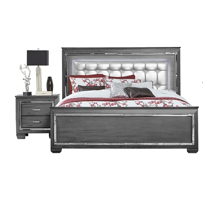 Home Elegance Allura Gray 2pc Gray Bedroom Set with King Bed HE-1916-BR-S8