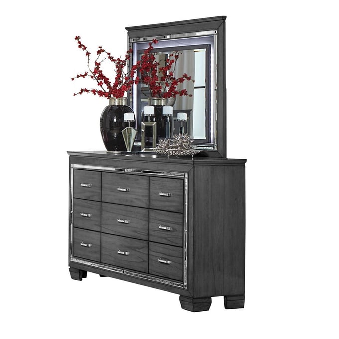 Home Elegance Allura Gray Dresser and Mirror HE-1916GY-DRMR