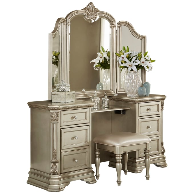 Home Elegance Antoinetta Champagne Vanity Set with Stool HE-1919NC-14-15