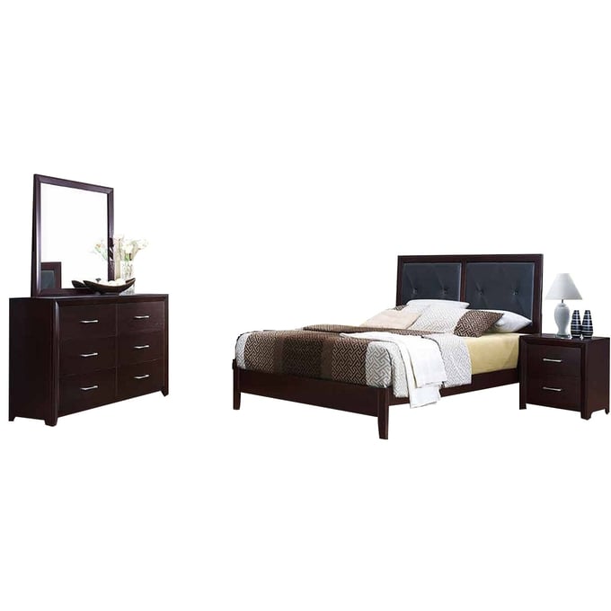 Home Elegance Edina Espresso 4pc Bedroom Set With Queen Bed HE-2145-BR-S10