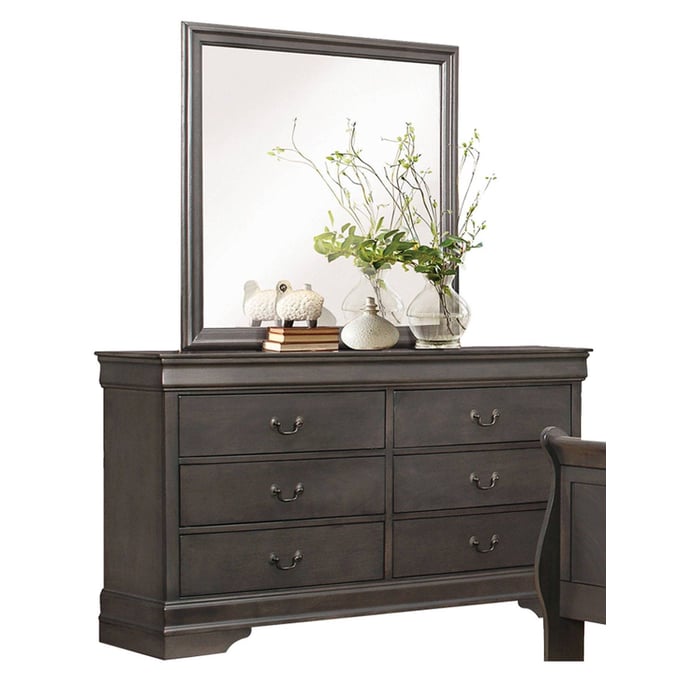 Home Elegance Mayville Stained Grey Dresser and Mirror HE-2147SG-DRMR