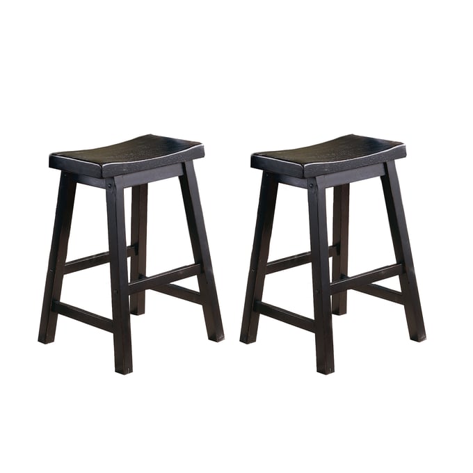 2 Home Elegance Saddleback Black Counter Height Stools HE-5302BK-24