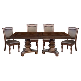 Home Elegance Lordsburg Brown Cherry Faux Leather 5pc Dining Room Set