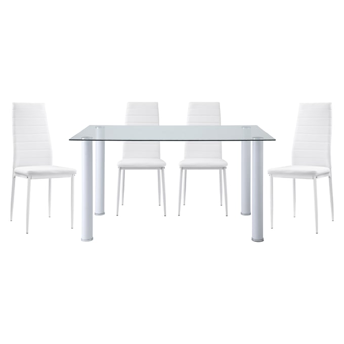 Home Elegance Florian White Silver 5pc Dining Room Set HE-5538W-5