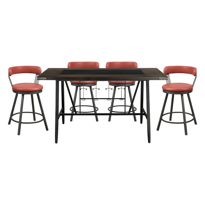 Home Elegance Appert Red Gray 5pc Counter Height Set HE-5566-36-5RD