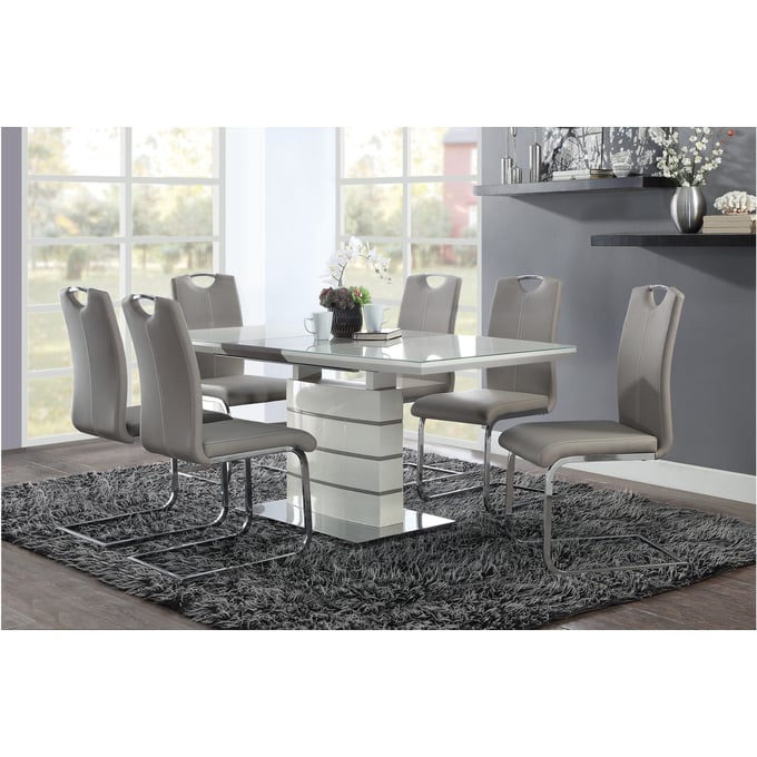 Home Elegance Glissand White Gray Taupe 7pc Dining Room Set HE-5599-71-7-SET