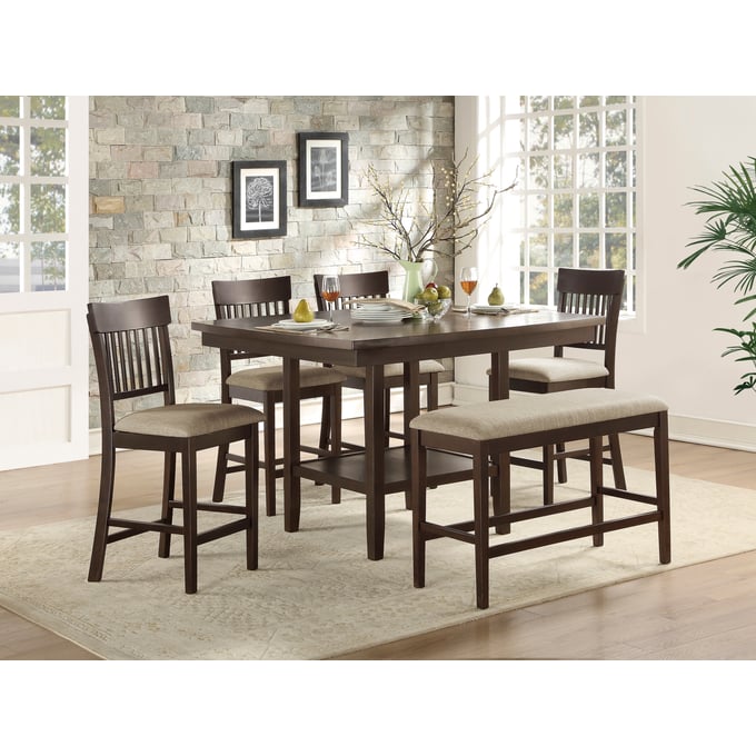 Home Elegance Balin Brown 6pc Counter Height Set With Bench HE-5716-36-CNT-S1